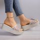 thumbnail image 5 of Bmisegm Ladies Fashion Thick Bottom Slope Heel Slippers Women Fish Mouth Mesh One Word Sandals Slippers Sandals Women Summer Gold 6.5, 5 of 5