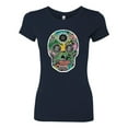 thumbnail image 2 of Day Of The Dead Calavera Skull Colorful Trippy | Womens Pop Culture Slim Fit Junior Tee, Navy, Large, 2 of 4
