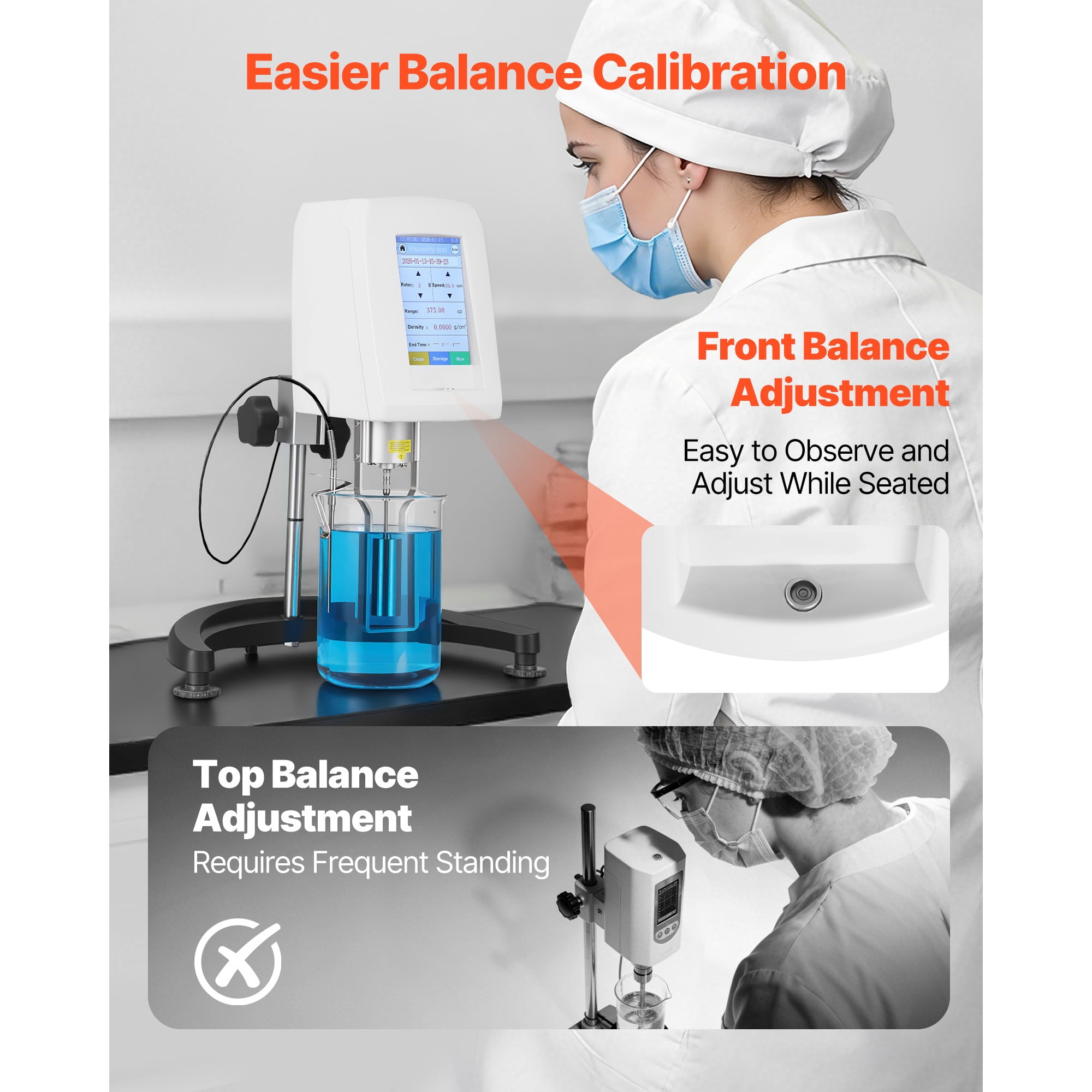 KFFKFF Digital Rotary Viscometer, 10-6,000,000 mPa.s(cP), ±1% Precision,100-240V Rotational Viscosity Meter with 4 Rotors and Temperature Sensor, Touchscreen, Laboratory Instrument for Fluid Analysis