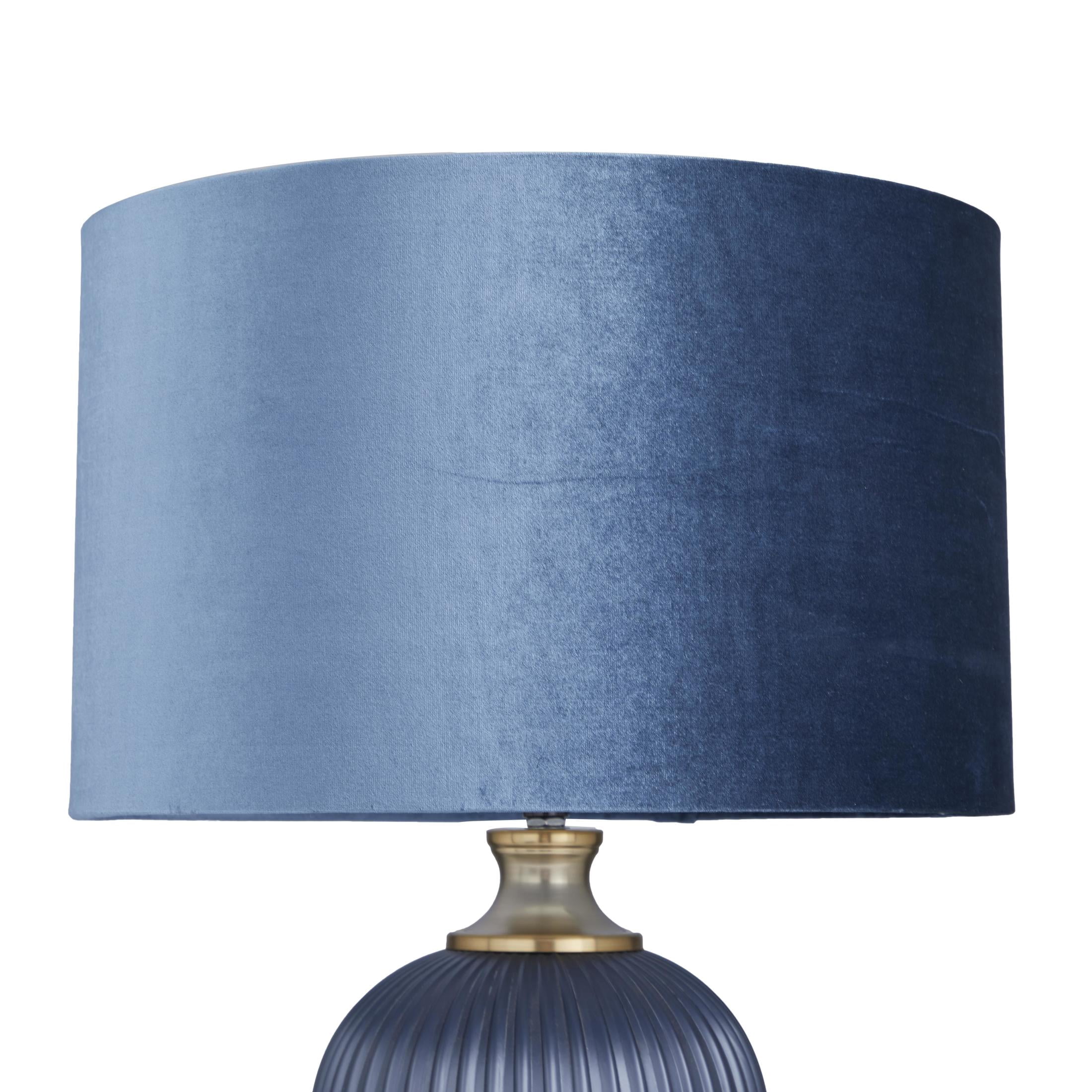 DecMode 26" Ribbed Blue Table Lamp with Blue Velvet Shade