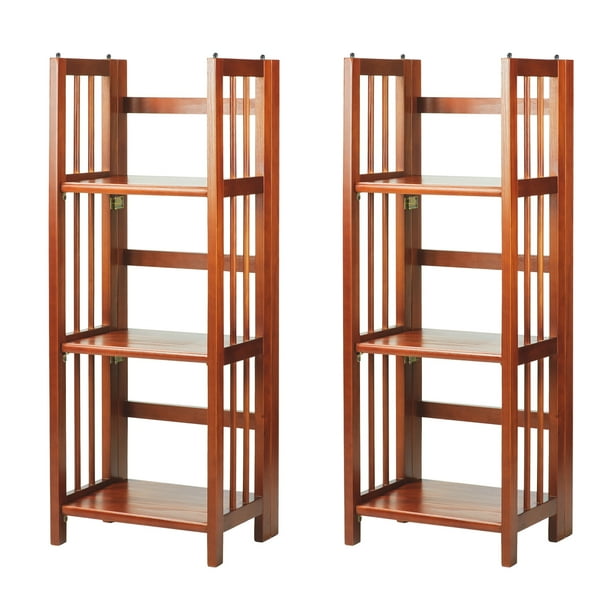 Casual Home 3 Shelf 14 Inch Folding Office Wood Bookcase Mahogany 2 Pack