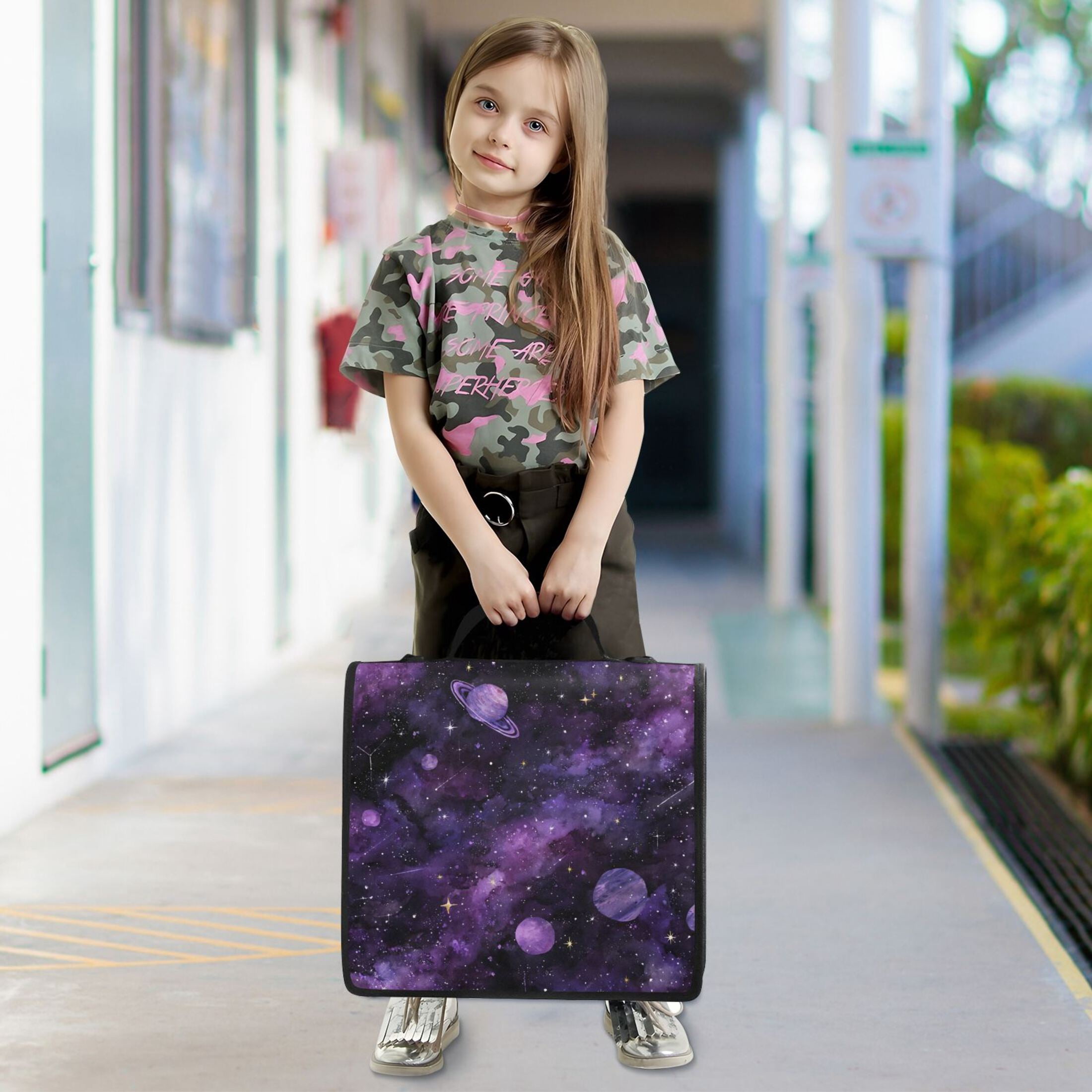 3 Ring Zipper Binder Stationery Organizer for Study Work Home Travel, All-Purpose File Folder Storage Bag for Daily Document Organization Purple Galaxy Cosmic Whispers
