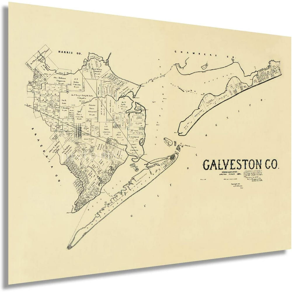 HISTORIX 1892 Galveston County Map 24 x 36 Inch Vintage Map Galveston