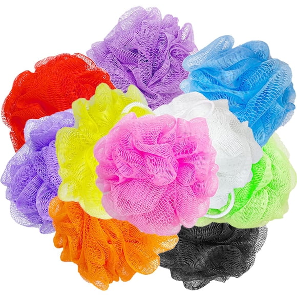 Paquete de 10 esponjas de baño de malla, esponja suave para ducha de baño, esponja exfoliante colorida para niños, mujeres, hombres, gel de baño, Color aleatorio