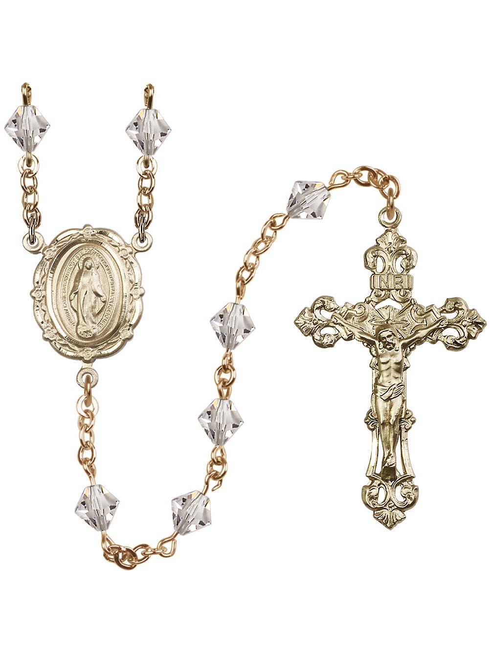 Bonyak Jewelry 18 Inch Rhodium Plated Necklace w// 6mm Red July Birth Month Stone Beads and Cross on Cross Charm