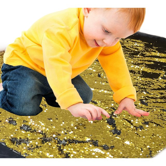 Penépico Sensory Wall con lentejuelas y lentejuelas para niños de 1,25 m, color dorado y negro