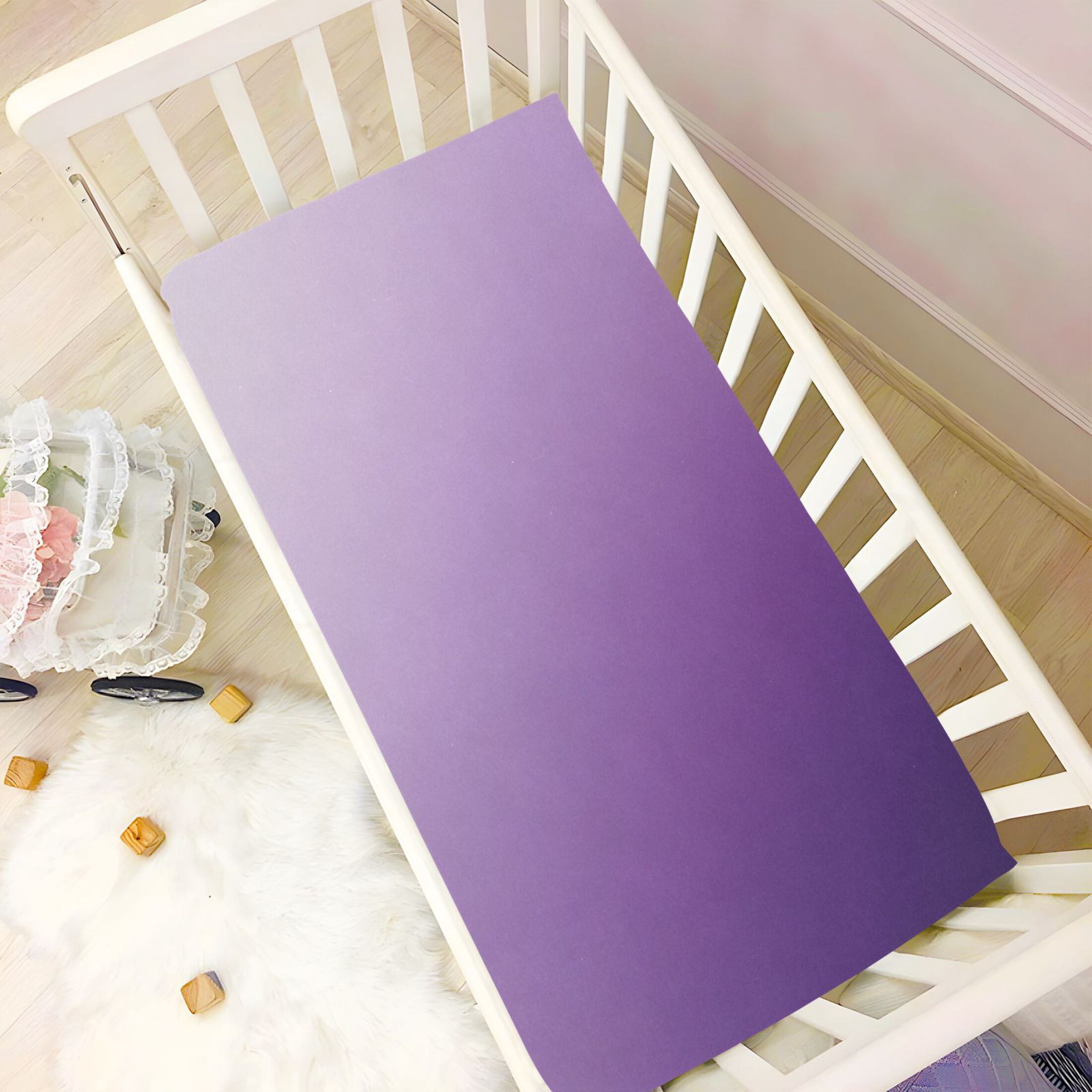 Baby Essentials 52”x 28”- Standard Cotton-like Modal Elastic- Purple Design Crib Sheets for Newborns and Toddlers