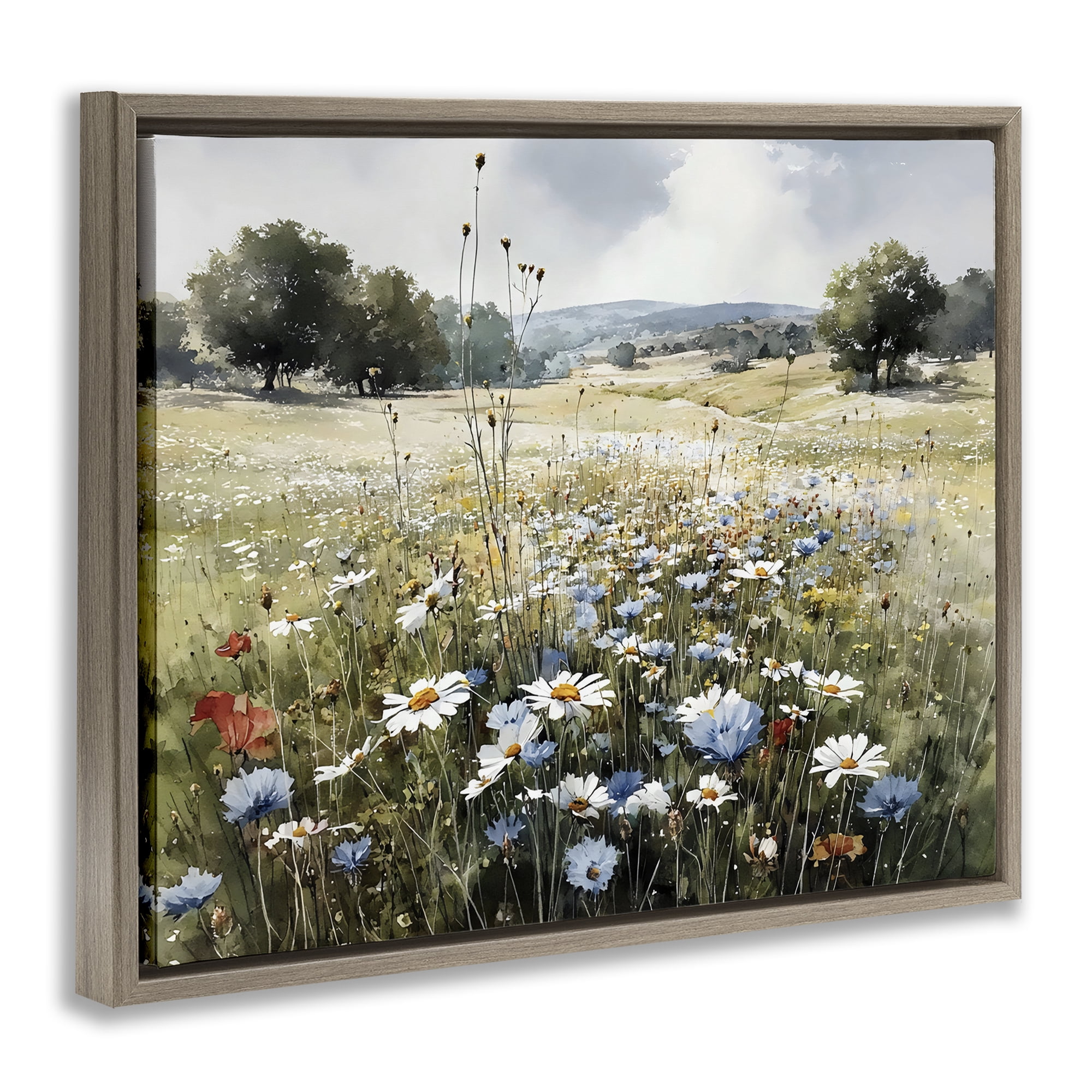 Stupell Industries Calm Meadow of Wildflowers Brown Framed Floater Canvas Wall Art, design by Franklyn Gregory