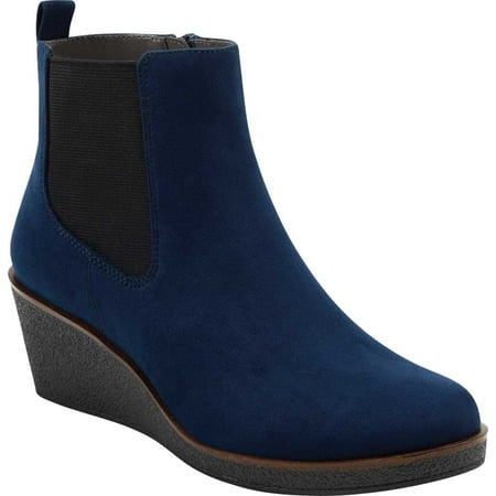 

Women s Aerosoles Brandi Wedge Bootie Navy Microsuede 9 M