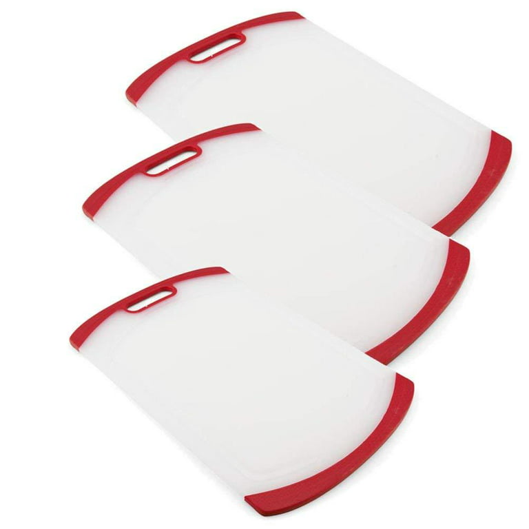 Sabatier 5234299 3-Piece All-Purpose Non-Slip Plastic Cutting Board Set  with Handles, Assorted Sizes, White/Red 