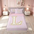 thumbnail image 2 of meiyoeat Gold L Monogram Zipper Twin Comforter Sets with Fitted Sheet and 2 Pillowcases for Kids Girls Women, Pink Stripes Zipper Bedding Set for Bedroom, Pink ReversibleG, 2 of 6
