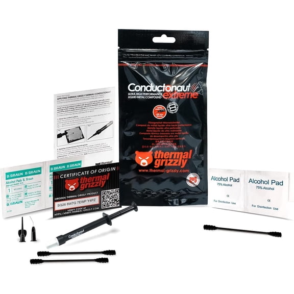 Thermal Grizzly Conductonaut Extreme Thermal Grease - 5 Gram Liquid Metal Thermal Paste for Cooling The CPU, GPU (Conductonaut Extreme 5g Combo) Made in Germany