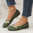 thumbnail image 6 of KIJBLAE Women's Pearl Rhinestone Decor Closed Toe Flats, Solid Slip On Comfortable Daily Casual Flat Shoes Green 38, 6 of 8