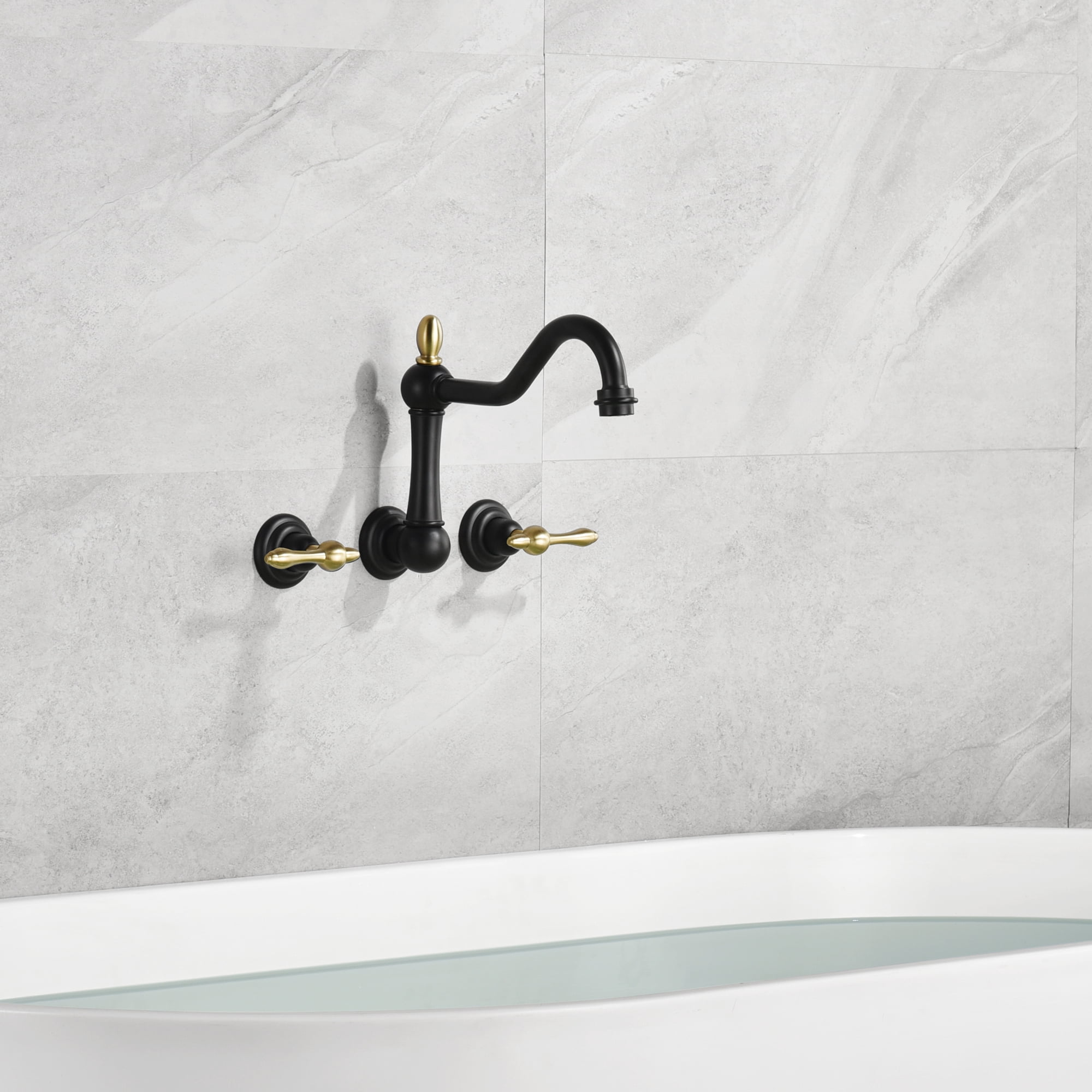 sumerain Wall Mount Bathtub Faucet Matte Black Tub Filler Vintage Leg clawfoot Tub Faucet