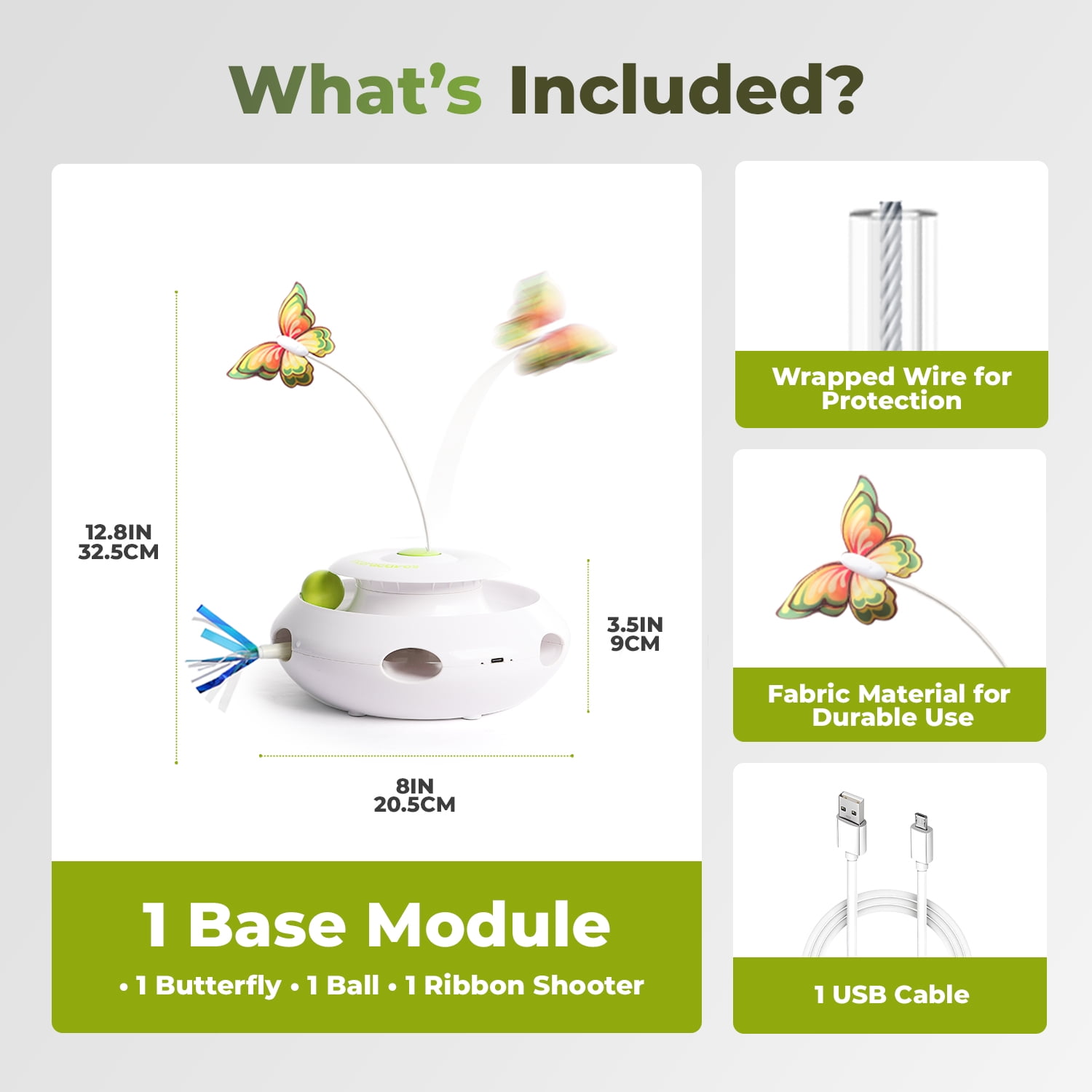 All For Paws 3-in-1 Interactive Butterfly Cat Toy with Motion Sensor, USB Re-chargeable Whack-a-Mole & Cat Ball Toy