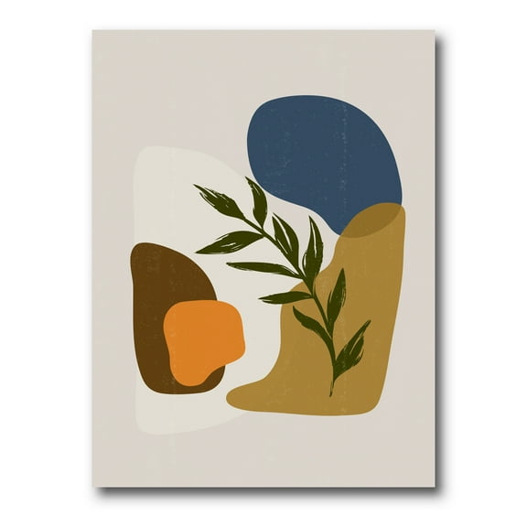 Designart ' Green Leaf With Botanical Minimalist Shapes ' Modern Canvas Wall Art Print