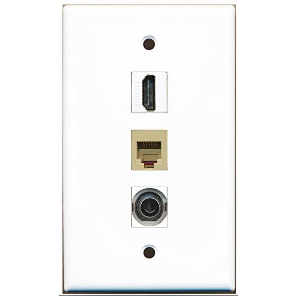 RiteAV - 1 Port HDMI and 1 Port Phone RJ11 RJ12 Beige and 1 Port 3.5mm Wall Plate