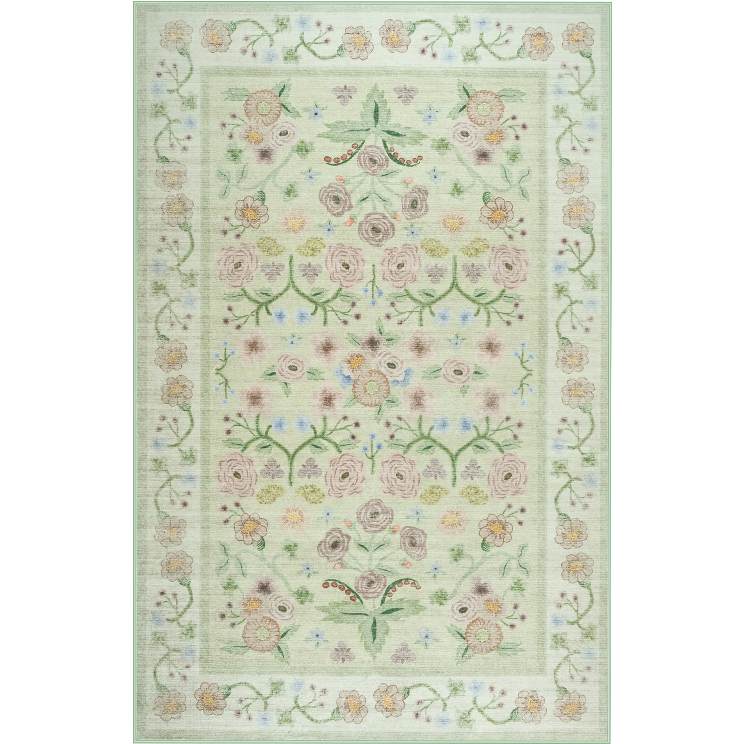 Wondo Washable Area Rug 6x9 - Traditional Floral Living Room Rug Stain Resistant Soft Bedroom Rug, For Under Table Living Room Indoor Rug, Green