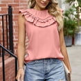 thumbnail image 4 of Timegard Tank Tops for Women Ruffle Crew Neck Sleeveless Mesh Solid Color Back Button Casual Loose Tops, 4 of 7