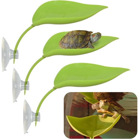 Turtle Basking Platform Plastic Leaf Frog Habitat with Suction Cups for Leopard Gecko 3 Pcs