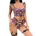thumbnail image 3 of Gibobby Ropa interior mujer Body de Camisola Sexy con Cordones y Espalda Abierta con Panel de Malla para Mujer Lencería Sexy de San Valentín Body Encaje(Morado, G), 3 of 4