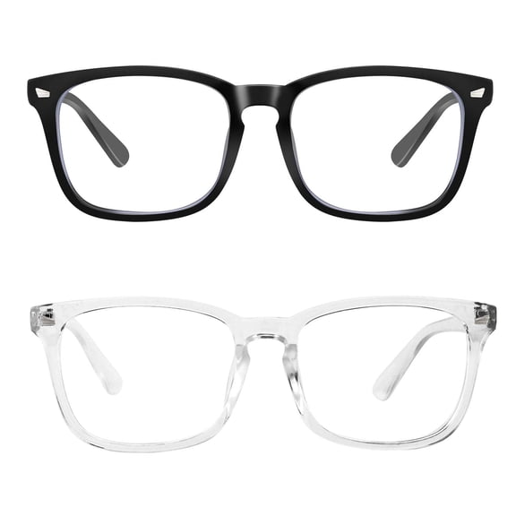 Somnr Blue Light Blocking Glasses, Anti Eye Strain Headache (Sleep Better),Computer Reading Glasses UV400 Transparent Lens - Black Transparent 2 Pack