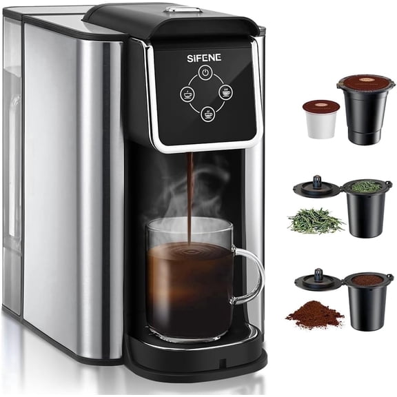 SIFENE 3-in-1 Single Serve Coffee Maker, Compatible with K Cup Capsules & Grounds, Tea Maker, 6-10 Oz Brew Sizes, 50 Oz Removable Reservoir, Fast Brew, Compact Design, 120V 1150W, Black