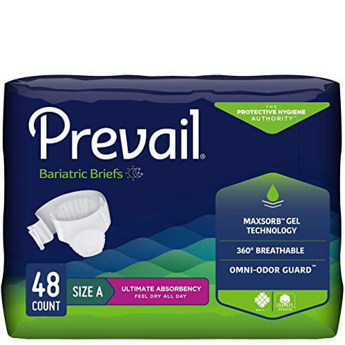 Prevail Bariatric Daily Briefs, Ultimate Absorbency, Size A, 12 count (Pack of 3)