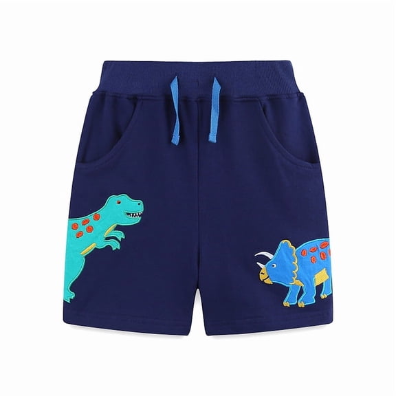 Ougyinr Toddler Boys Shorts French Terry Boys Cotton Dinosaur Cartoon Shorts with Drawstring Casual Elastic Waist Shorts 2-7T