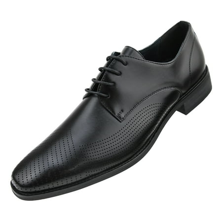 Toe Mens Oxfords Amali Mens Smooth Embossed Faux Leather Cap Toe Oxford Dress Shoes Available in Black, Grey, and Brown ()