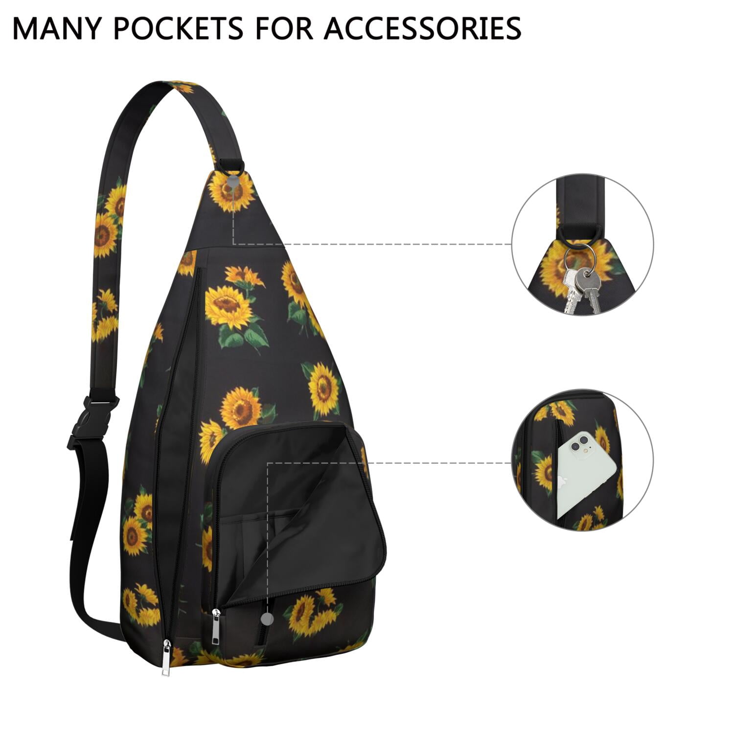 Lightweight Durable Sling Bag with Sunflower Design and Easy Access for Women
