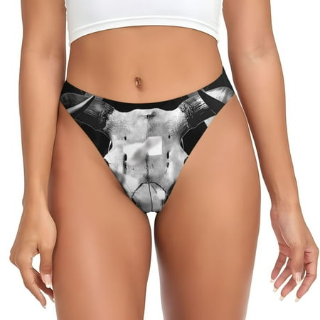 Qokaie White Black Sheep skull Printed Women s Cotton Thong Underwear  Sexy Breathable Panties G-string-X-Small