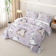 thumbnail image 3 of Homewish Cute Spooky Animal Quilt Full for Girls, Halloween Ghost Full Bedspread Sets, Lilac White, 3pcs 1 Bedspread and 2 Pillowcases, 3 of 7