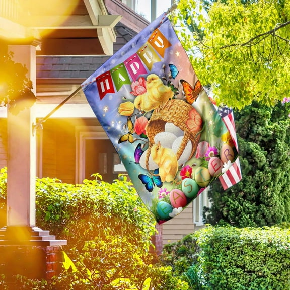 FLAGWIX Happy Easter Chicks Flag, Outdoor Easter Decoration - House Flag (29.5" x 39.5")