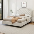 thumbnail image 2 of MAYEERTY King Velvet Bed Ruched Button Tufted Headboard No Box Spring for Bedroom White, 2 of 7