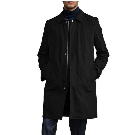 Jamicy Mens Trench Trench Coat Notched Lapel Long Windbreaker Overcoat, Slim Fit Zipper Lightweight Coat Classic Long Coat