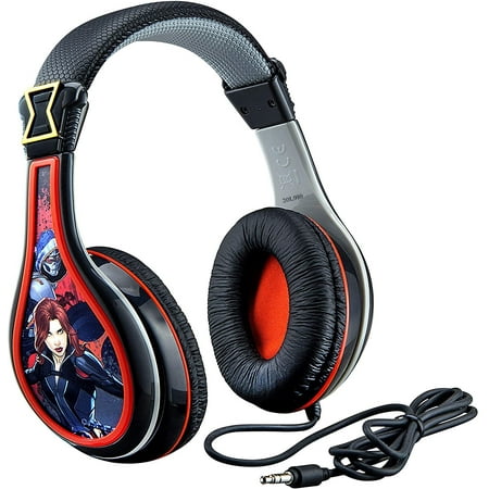 eKids Black Widow Kids Headphones, Adjustable Headband, Stereo Sound, 3.5Mm Jack, Wired Headphones for Kids, Tangle-Free, Volume Control, Childrens Headphones Over Ear for School Home, Travel