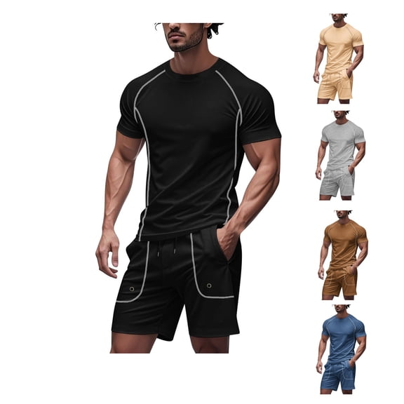 Bixock 2 Piece Outfits for Men,Sweatsuit for Men Raglan Short Sleeve Crew Neck Top and Short Pants Summer Casual Set