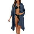 thumbnail image 3 of Tqyyweavej Women Swimsuit Cover Up Button Down 3/4 Length Sleeve Shirts Free Size Solid Color Loose Swimsuit Coverup for Women, 3 of 6
