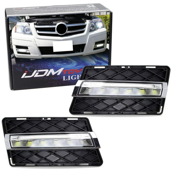 Xenon White LED Daytime Running Lights For Mercedes 2009-12 X204 GLK Class, (2) OEM Fit DRL Assy Each Powered by 6 Pieces High Power LED Lights