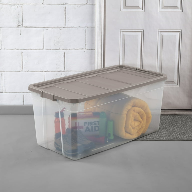 Sterilite 30 Gallon Plastic Stackable Storage Tote Container Box, Taupe(24  Pack) 