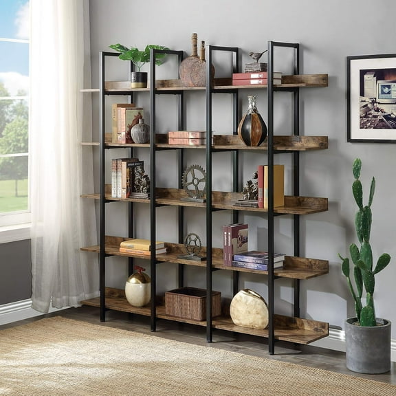 5 Tier Bookcase with Open Display Rack  Home Office Open Bookshelf with Metal Frame&MDF Board  Vintage Industrial Style Shelf  for Home Office
