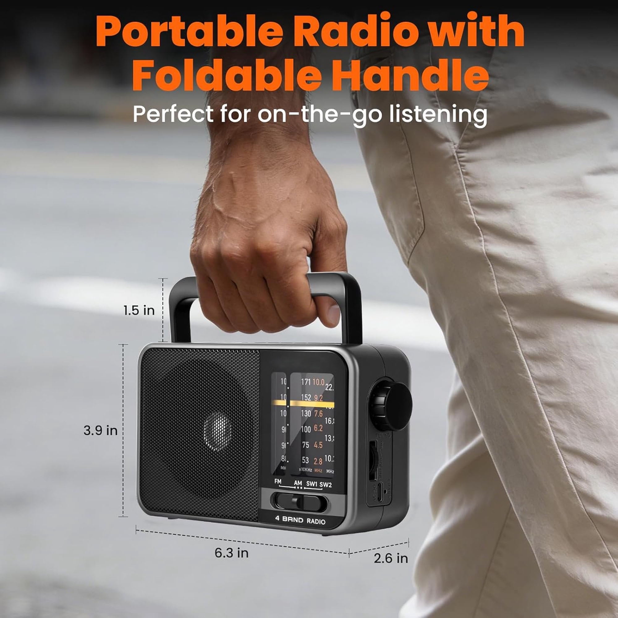 Portable Radio, AM/FM/SW Radio with Loud Speaker, Built-in Rechargeable Battery and USB-C - Emergency Radio for Outdoor, Camping, Travel, Storms and Power Outages
