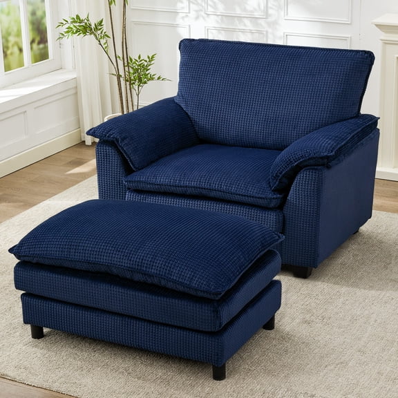 Hobooment 41" Accent Chair with Ottoman, Oversized Reading Chair, Navy Blue