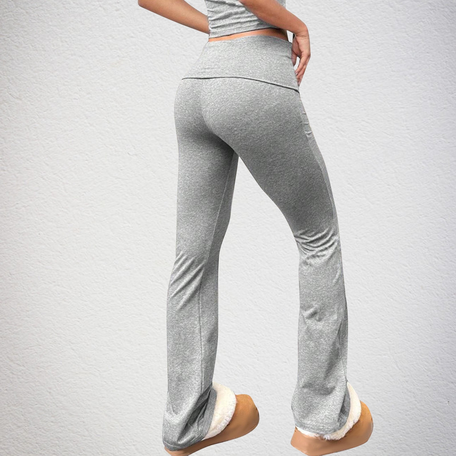 qolati Womens Flare Leggings Fold Over Yoga Pants Y2K Trendy Low