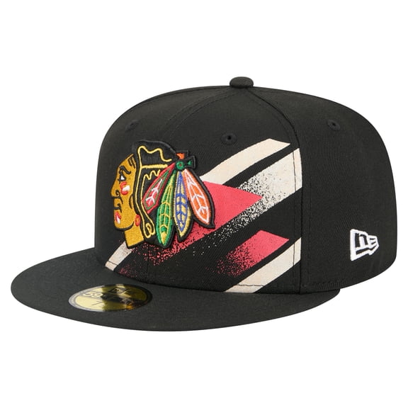 Men's New Era Black Chicago Blackhawks Faded Lines 59FIFTY Fitted Hat