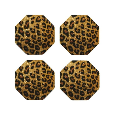 

Tideii Golden Leopard Glitter for Leather Coasters 4 Pieces Anti-fouling and Anti-scalding Decorative Coasters Suitable for Restaurants Kitchens Coffee Shops-Octagon