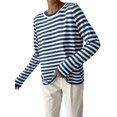 thumbnail image 2 of Womens Striped Soft Knit Pullover Sweater Loose Fit Shirts Blue M, 2 of 9