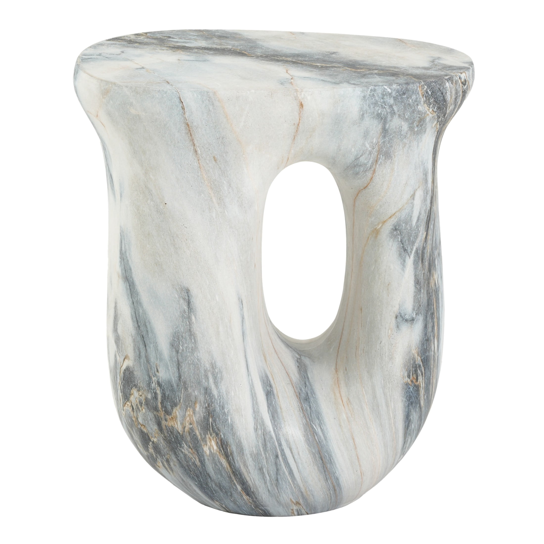 Christopher Knight Home 18.9" U-Shaped MGO Stone Marble Accent Side Table, Indoor Outdoor Use, Blue
