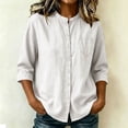 thumbnail image 2 of dazeni Women's 3/4 Sleeve Linen Tops Button Down Shirts Casual Lightweight Crewneck Tee Work Travel Blouse Light Blue Small, 2 of 7